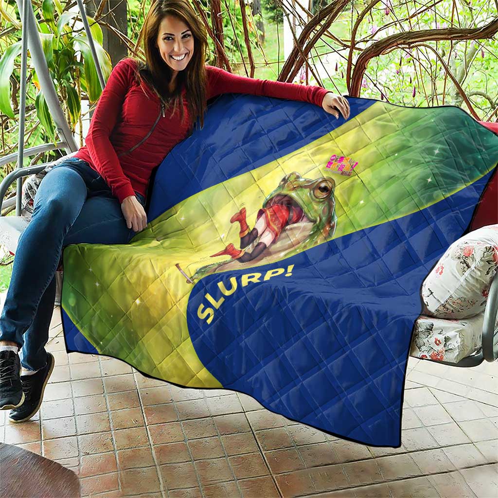 Giant Toad Encounter Quilt Comedic Fantasy Creature Art Style