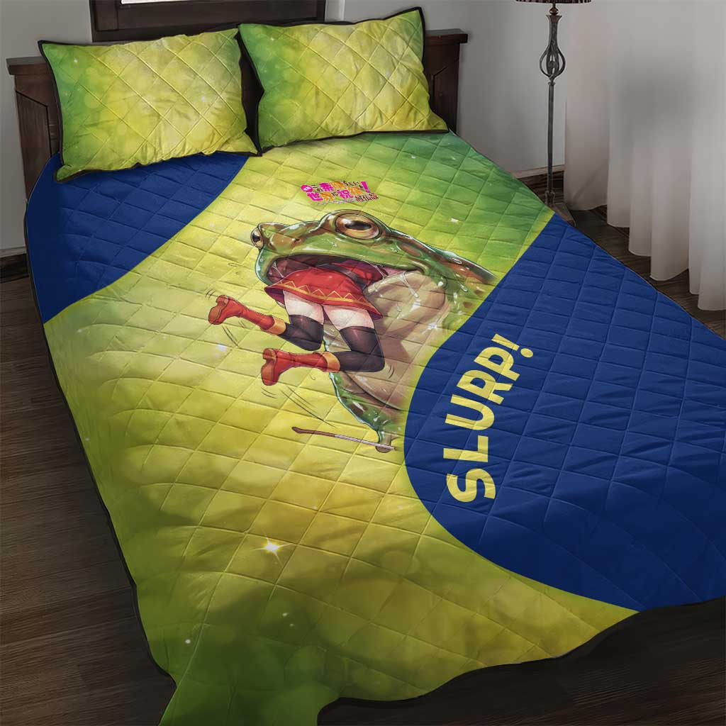 Giant Toad Encounter Quilt Bed Set Comedic Fantasy Creature Art Style