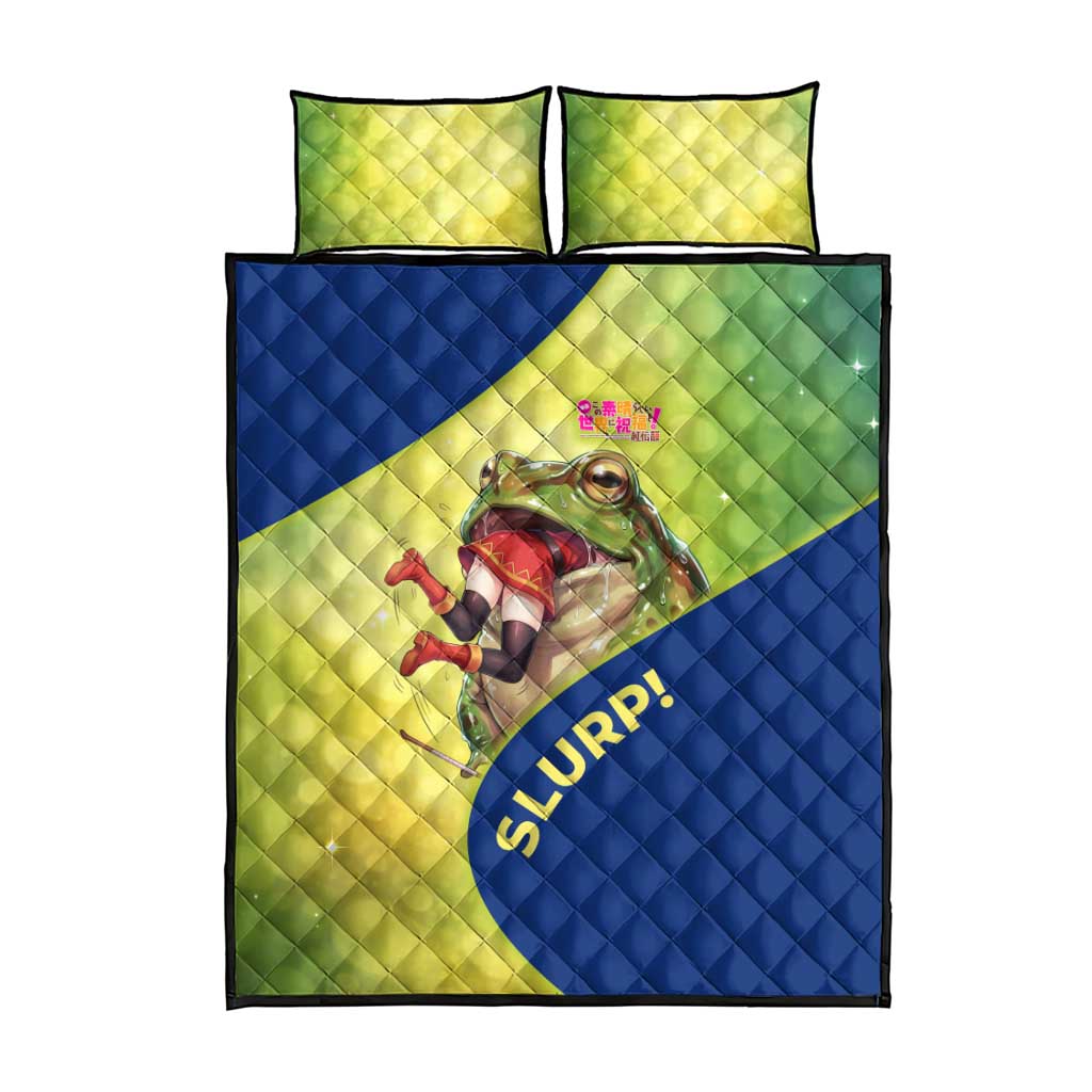 Giant Toad Encounter Quilt Bed Set Comedic Fantasy Creature Art Style