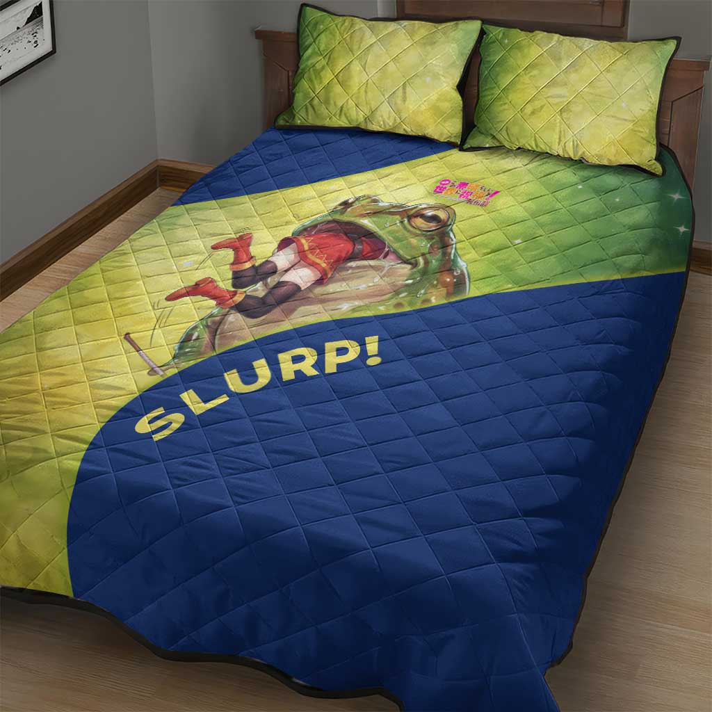 Giant Toad Encounter Quilt Bed Set Comedic Fantasy Creature Art Style
