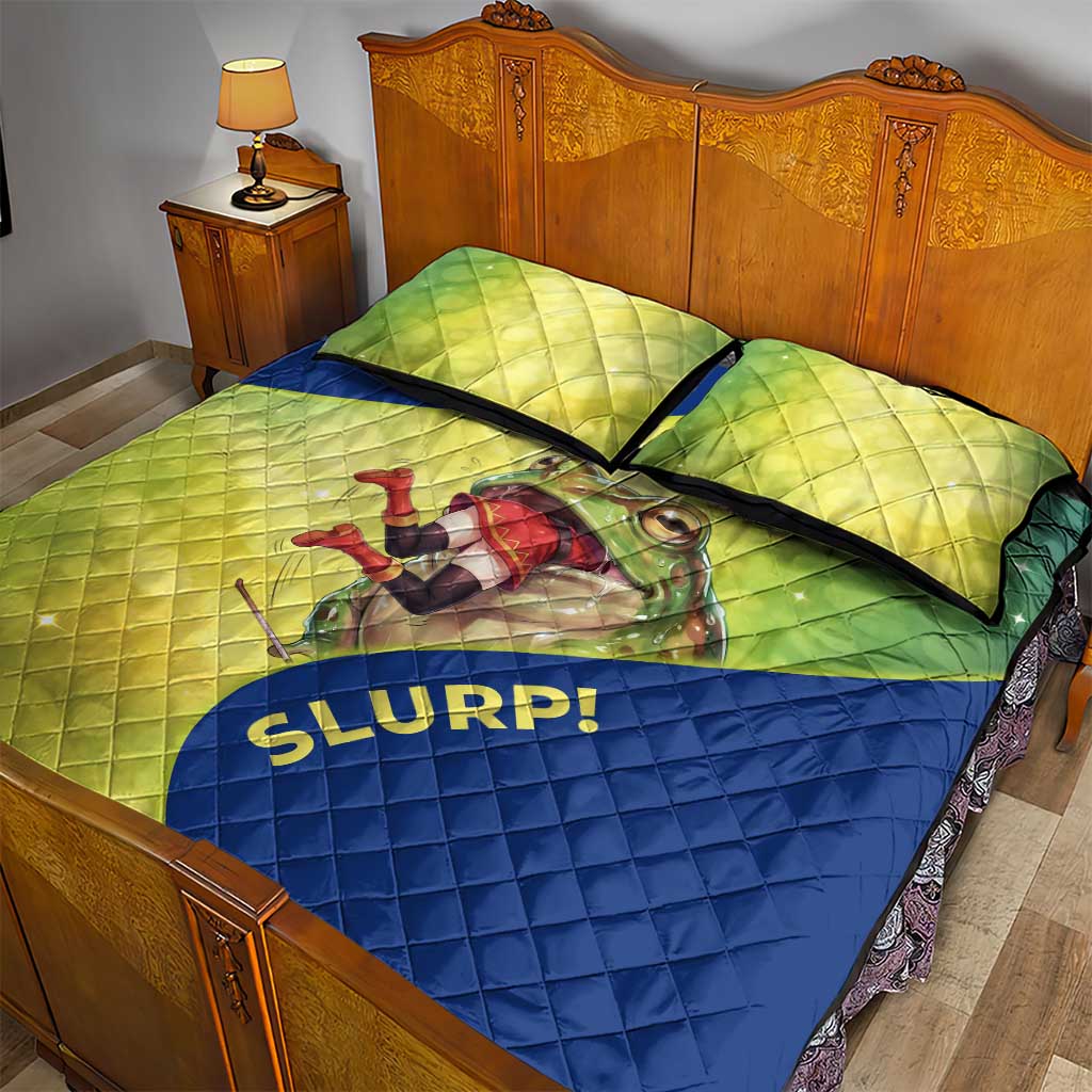 Giant Toad Encounter Quilt Bed Set Comedic Fantasy Creature Art Style