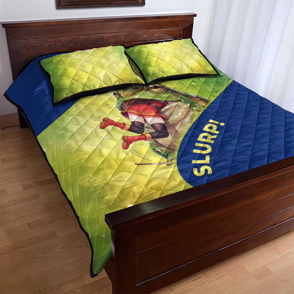 Giant Toad Encounter Quilt Bed Set Comedic Fantasy Creature Art Style