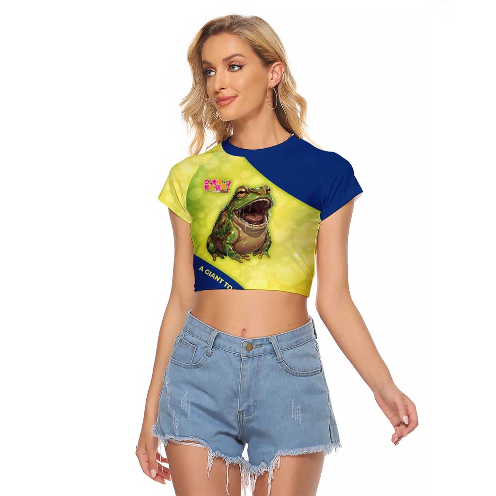 Giant Toad Encounter Raglan Cropped T Shirt Comedic Fantasy Creature Art Style