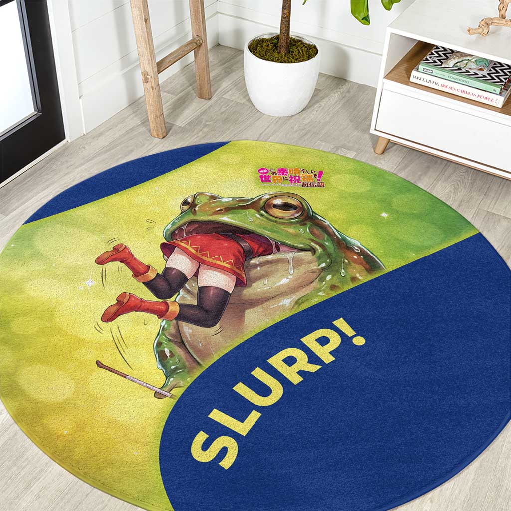 Giant Toad Encounter Round Carpet Comedic Fantasy Creature Art Style