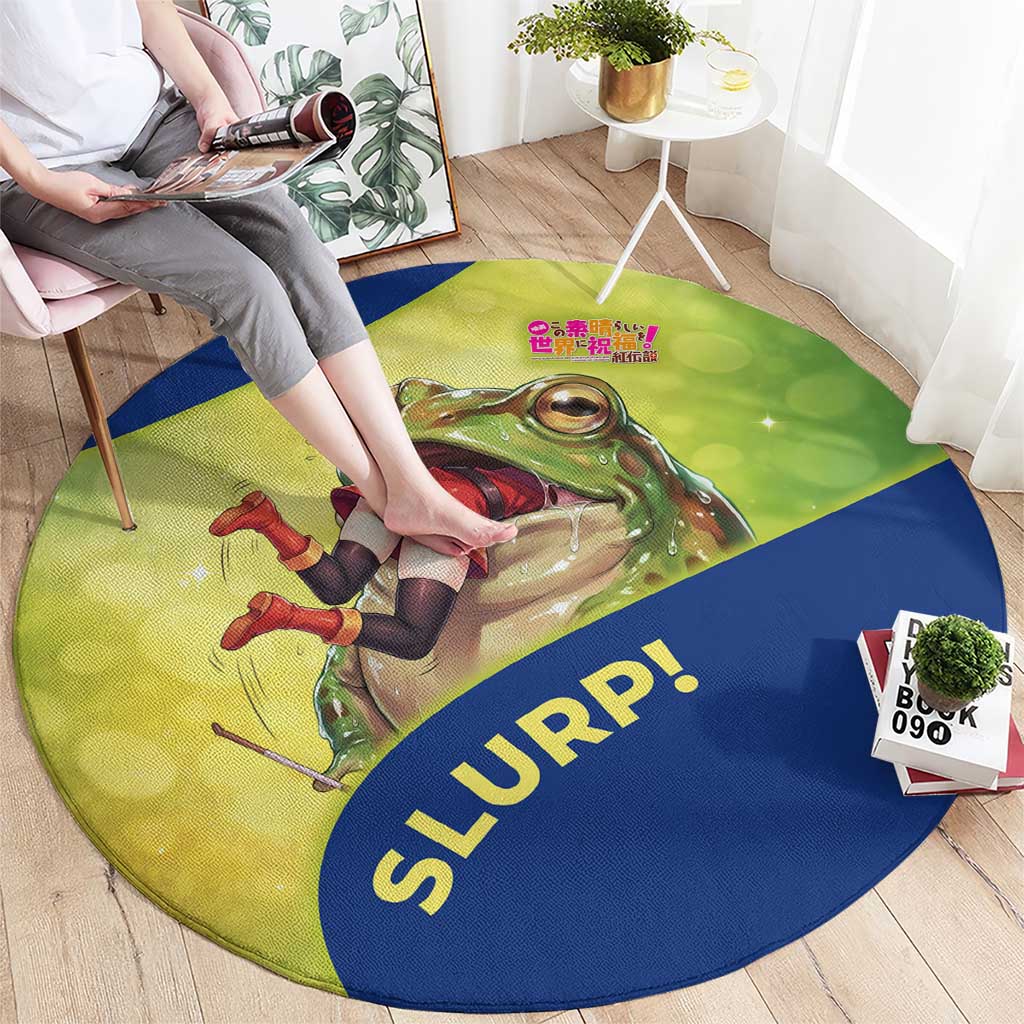 Giant Toad Encounter Round Carpet Comedic Fantasy Creature Art Style