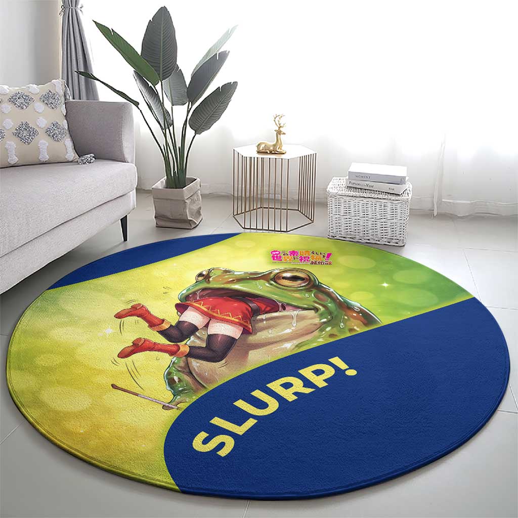Giant Toad Encounter Round Carpet Comedic Fantasy Creature Art Style