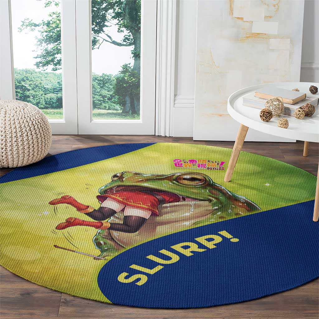 Giant Toad Encounter Round Carpet Comedic Fantasy Creature Art Style