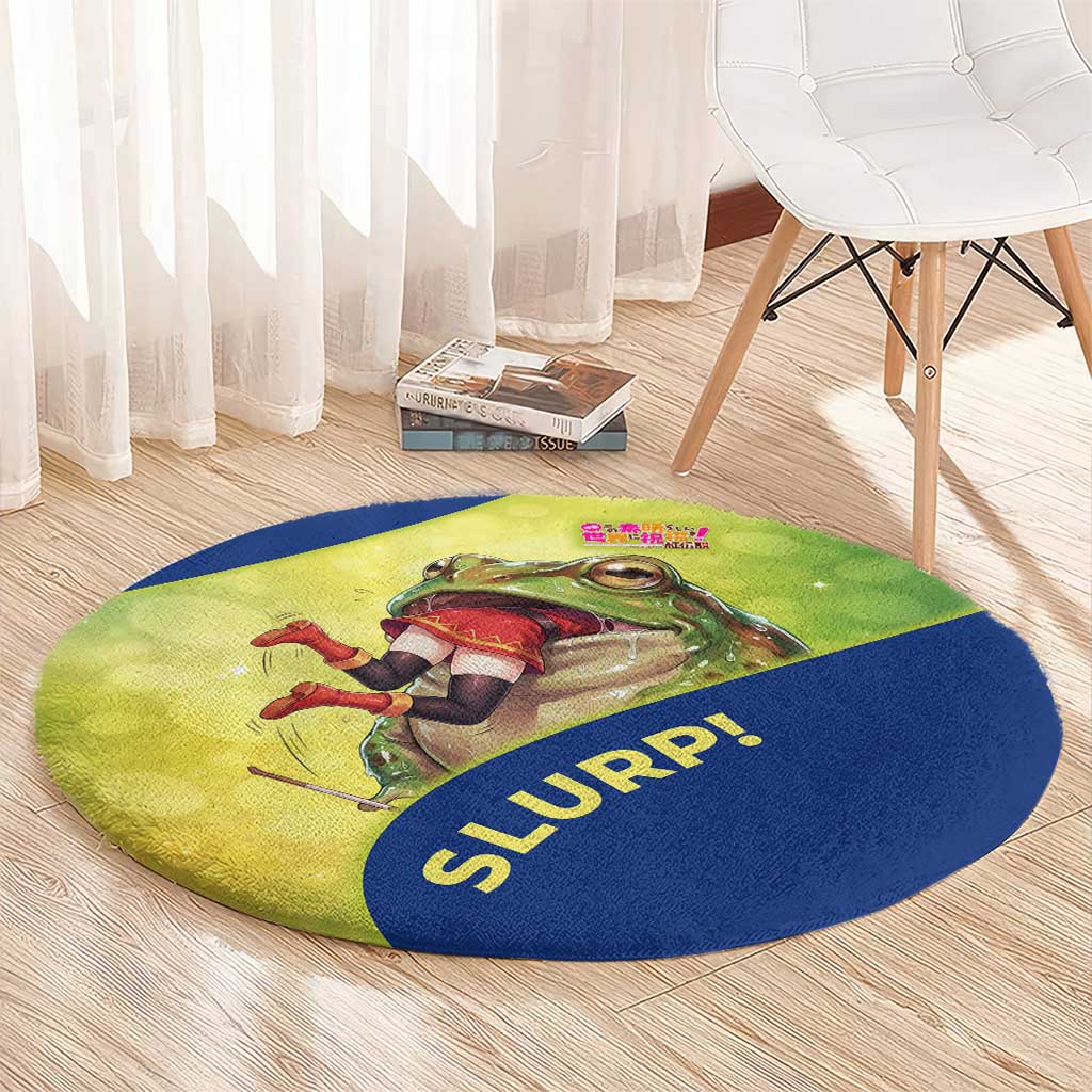Giant Toad Encounter Round Carpet Comedic Fantasy Creature Art Style