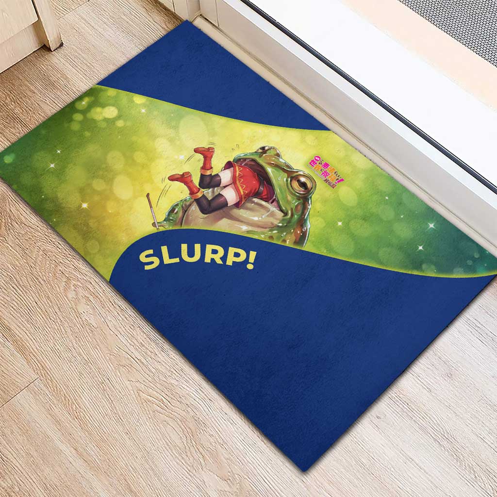 Giant Toad Encounter Rubber Doormat Comedic Fantasy Creature Art Style