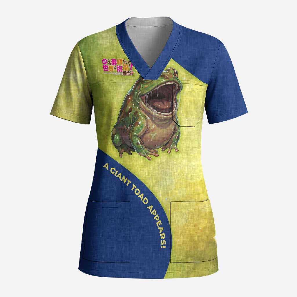 Giant Toad Encounter Scrub Top Comedic Fantasy Creature Art Style