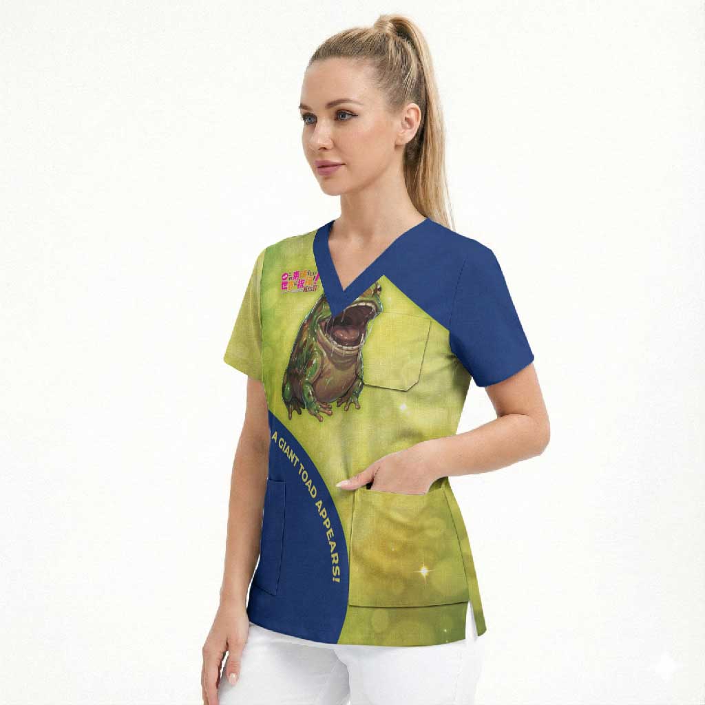 Giant Toad Encounter Scrub Top Comedic Fantasy Creature Art Style