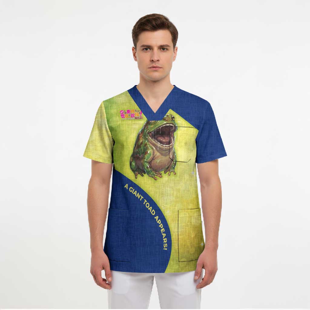 Giant Toad Encounter Scrub Top Comedic Fantasy Creature Art Style