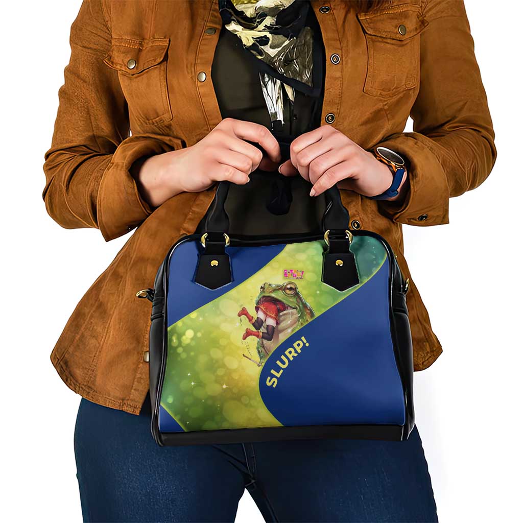 Giant Toad Encounter Shoulder Handbag Comedic Fantasy Creature Art Style