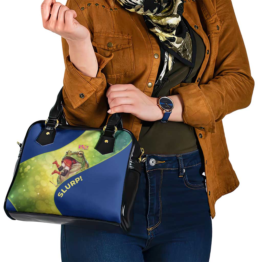 Giant Toad Encounter Shoulder Handbag Comedic Fantasy Creature Art Style