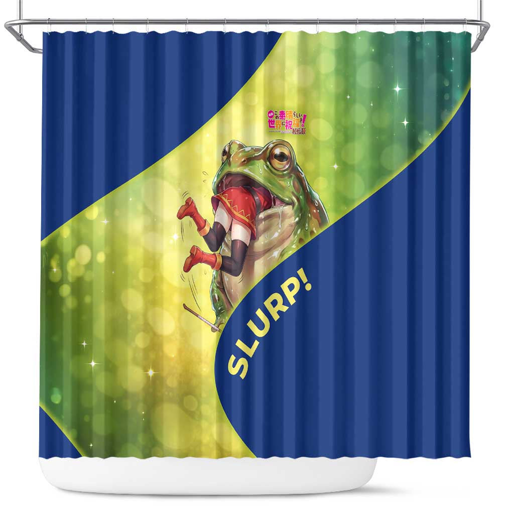 Giant Toad Encounter Shower Curtain Comedic Fantasy Creature Art Style