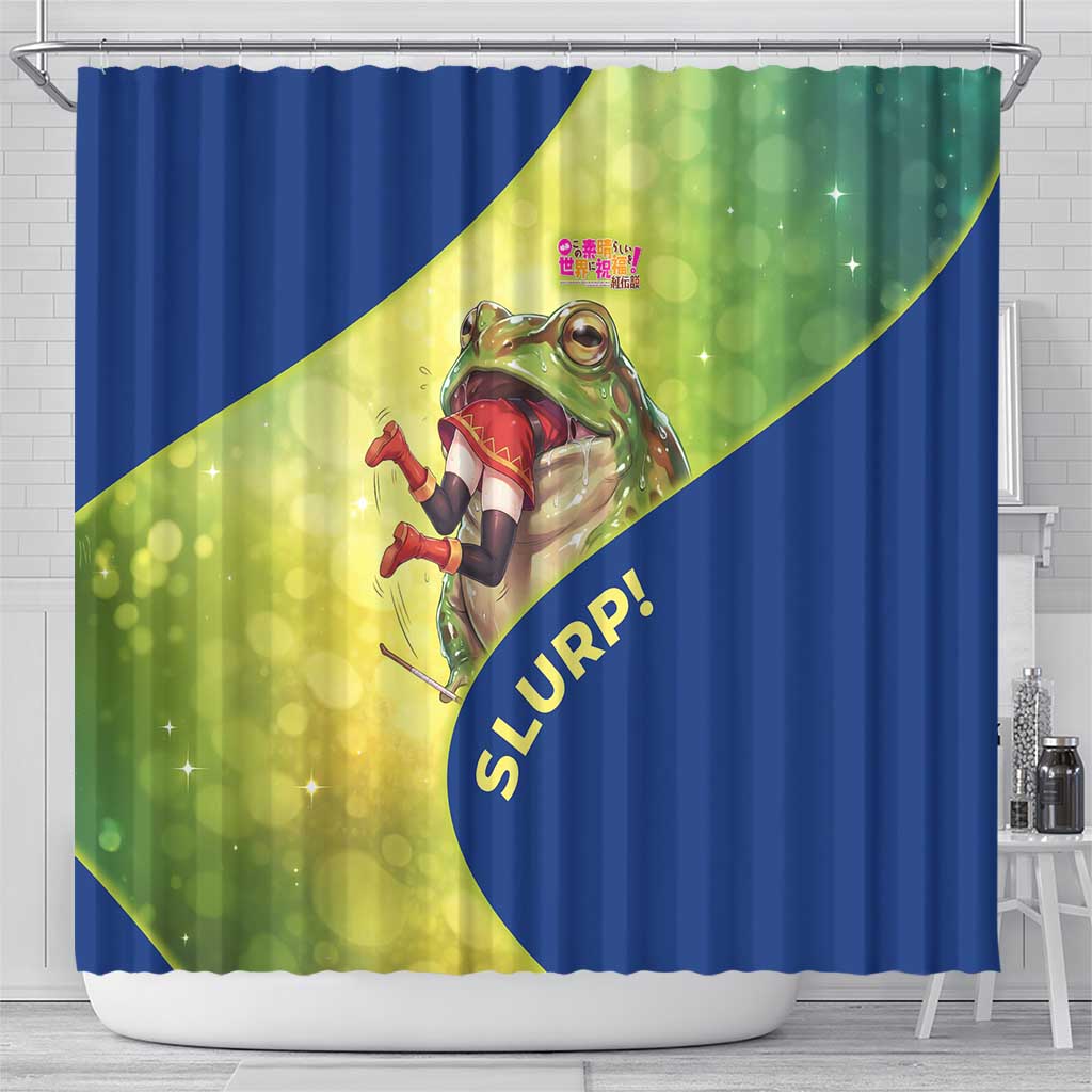 Giant Toad Encounter Shower Curtain Comedic Fantasy Creature Art Style