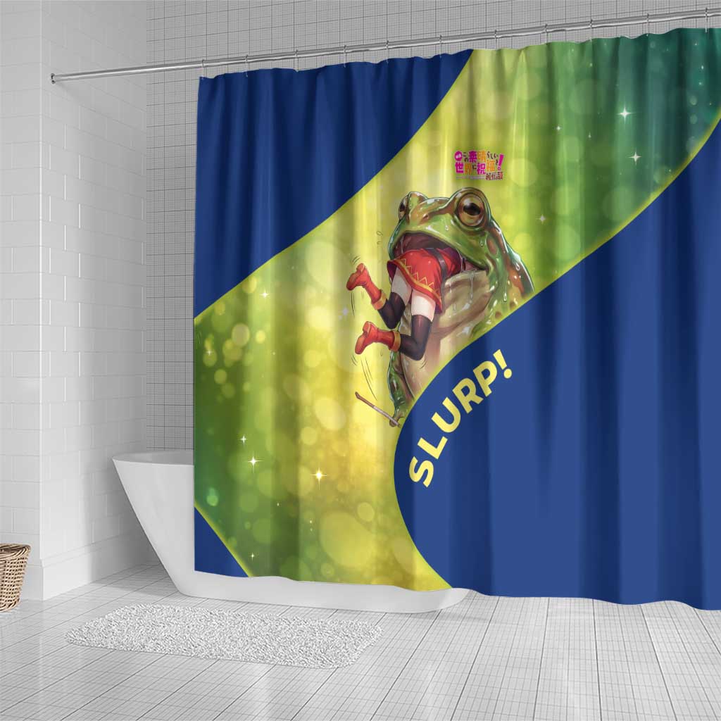 Giant Toad Encounter Shower Curtain Comedic Fantasy Creature Art Style