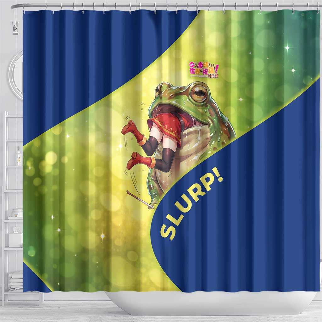 Giant Toad Encounter Shower Curtain Comedic Fantasy Creature Art Style