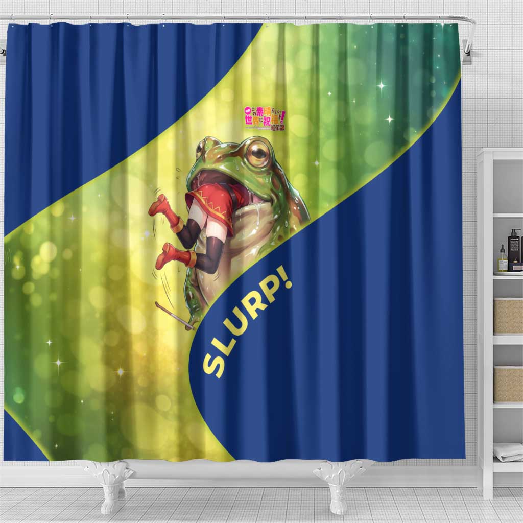 Giant Toad Encounter Shower Curtain Comedic Fantasy Creature Art Style