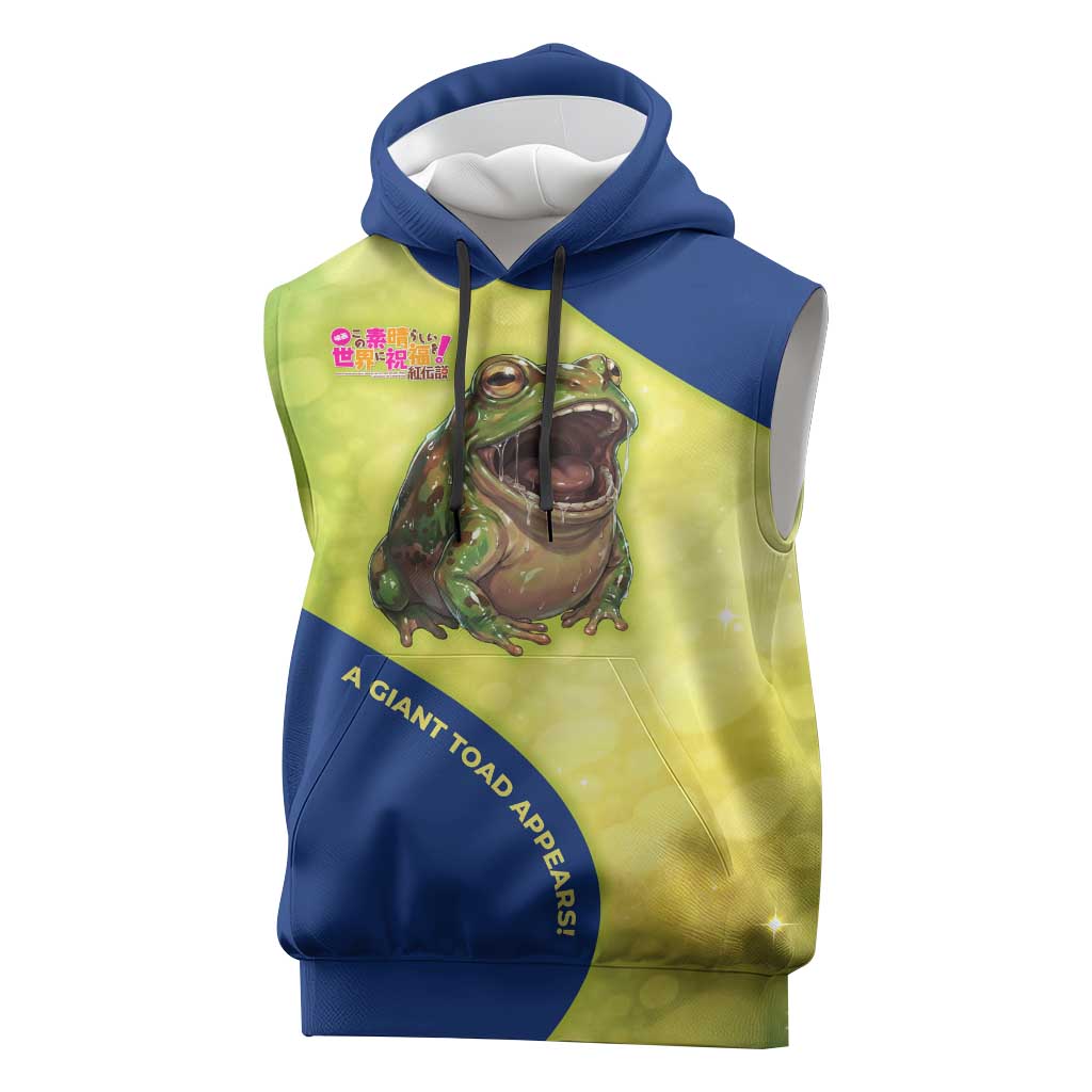 Giant Toad Encounter Sleeveless Hoodie Comedic Fantasy Creature Art Style