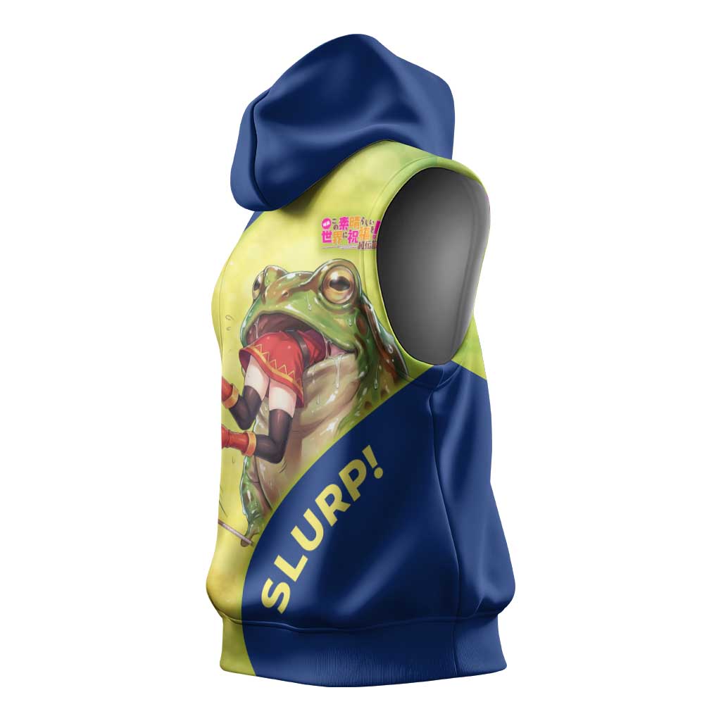 Giant Toad Encounter Sleeveless Hoodie Comedic Fantasy Creature Art Style