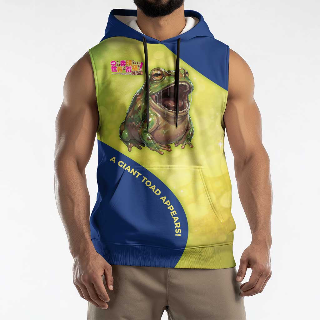 Giant Toad Encounter Sleeveless Hoodie Comedic Fantasy Creature Art Style