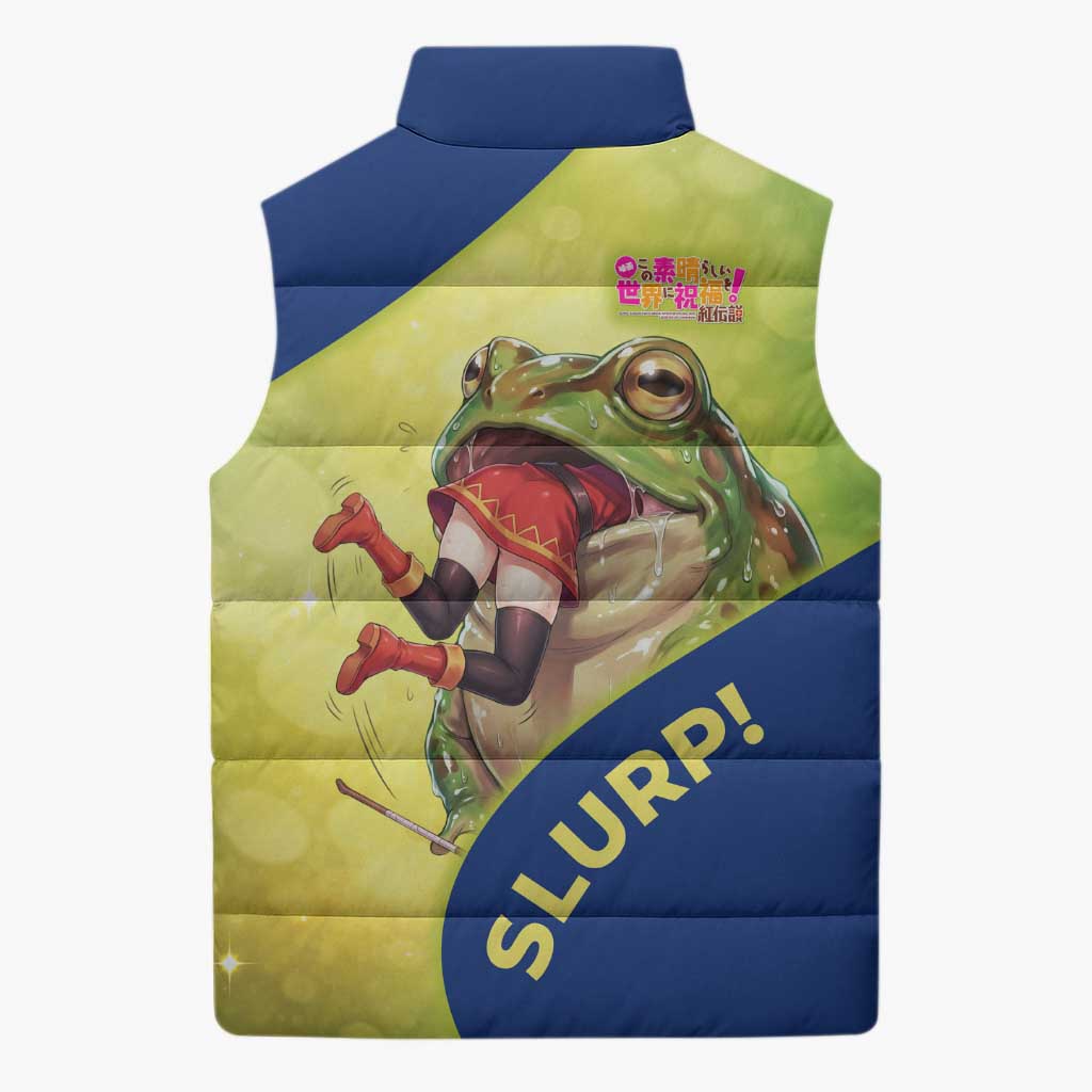 Giant Toad Encounter Sleeveless Puffer Jacket Comedic Fantasy Creature Art Style
