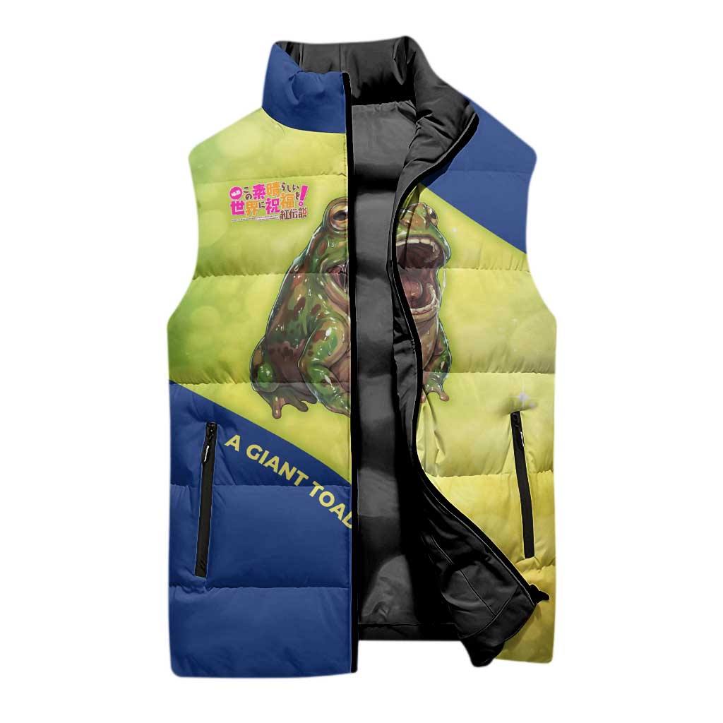 Giant Toad Encounter Sleeveless Puffer Jacket Comedic Fantasy Creature Art Style