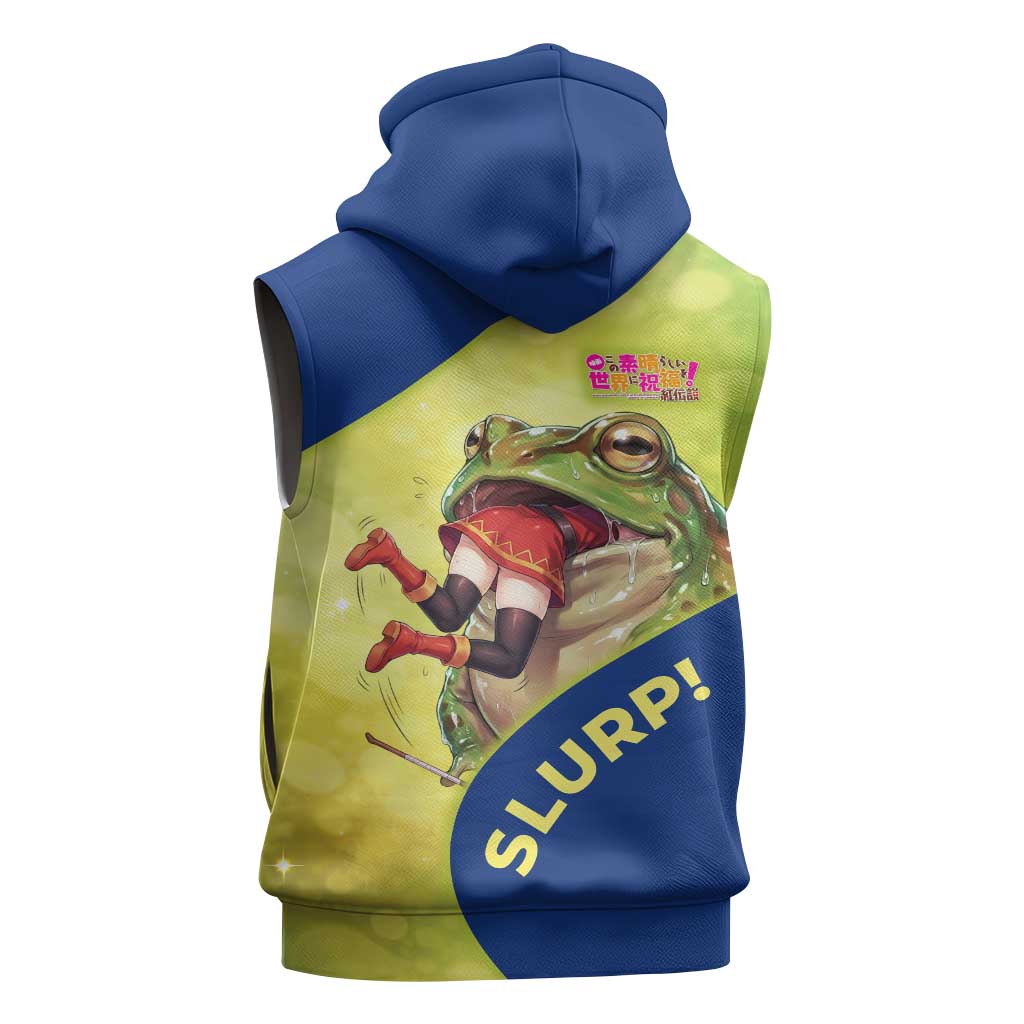 Giant Toad Encounter Sleeveless Zip Hoodie Comedic Fantasy Creature Art Style