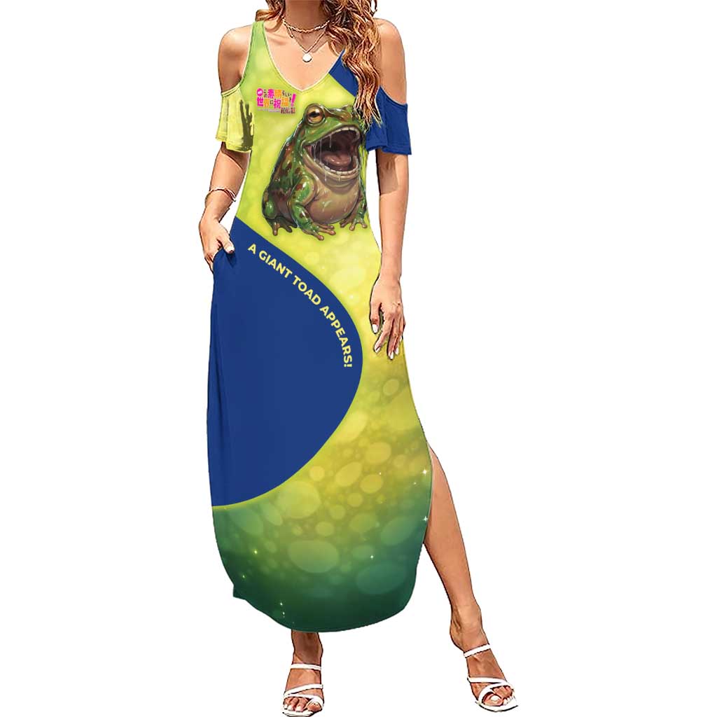 Giant Toad Encounter Summer Maxi Dress Comedic Fantasy Creature Art Style
