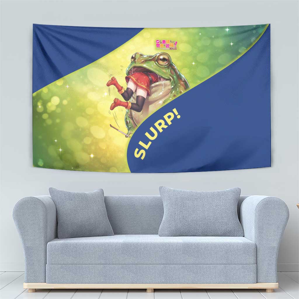 Giant Toad Encounter Tapestry Comedic Fantasy Creature Art Style