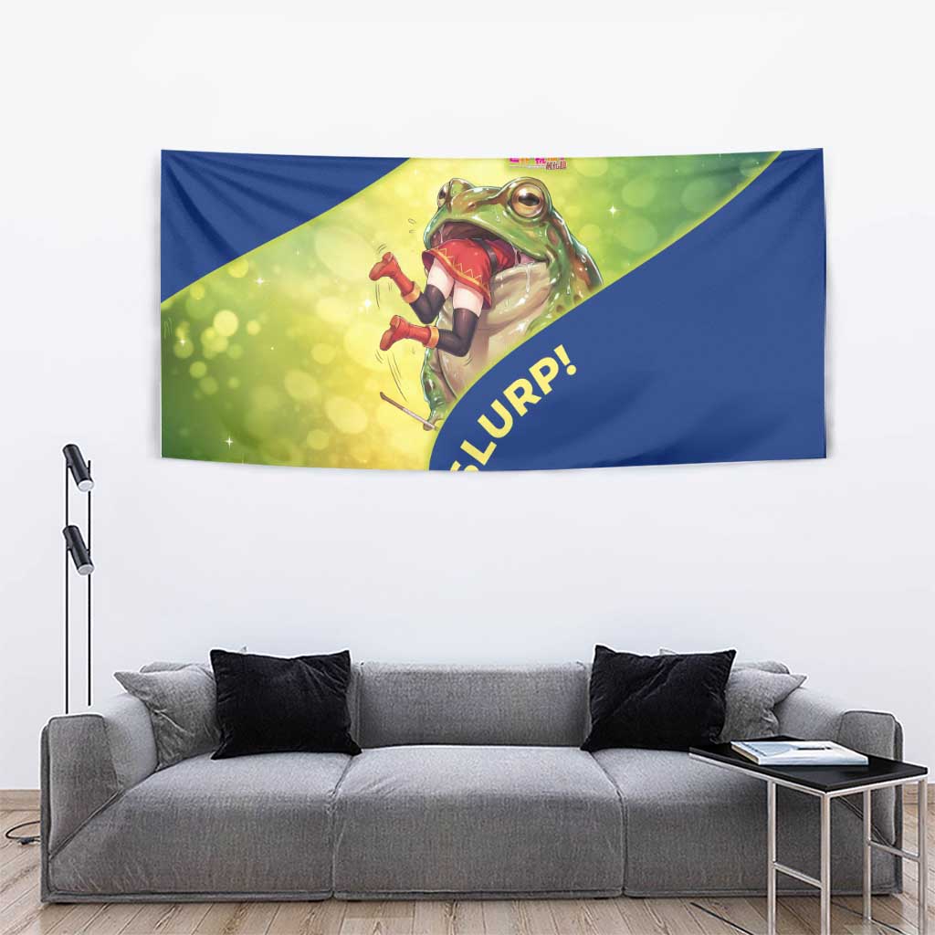 Giant Toad Encounter Tapestry Comedic Fantasy Creature Art Style