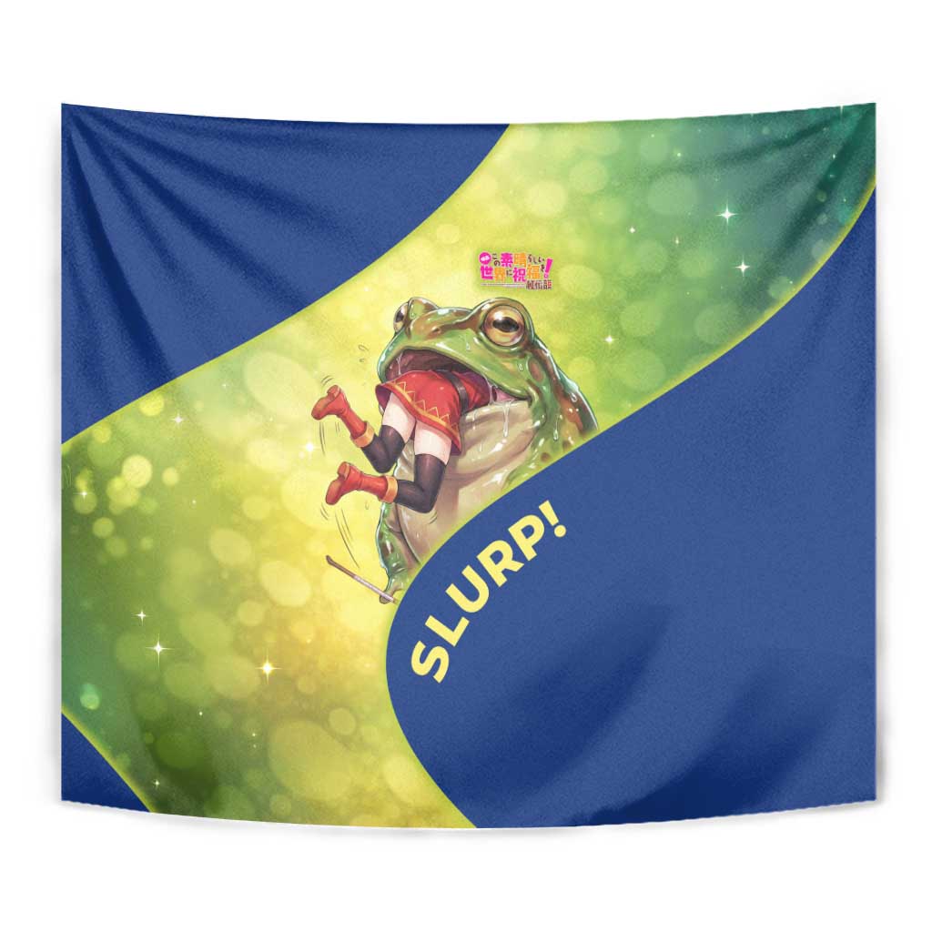 Giant Toad Encounter Tapestry Comedic Fantasy Creature Art Style