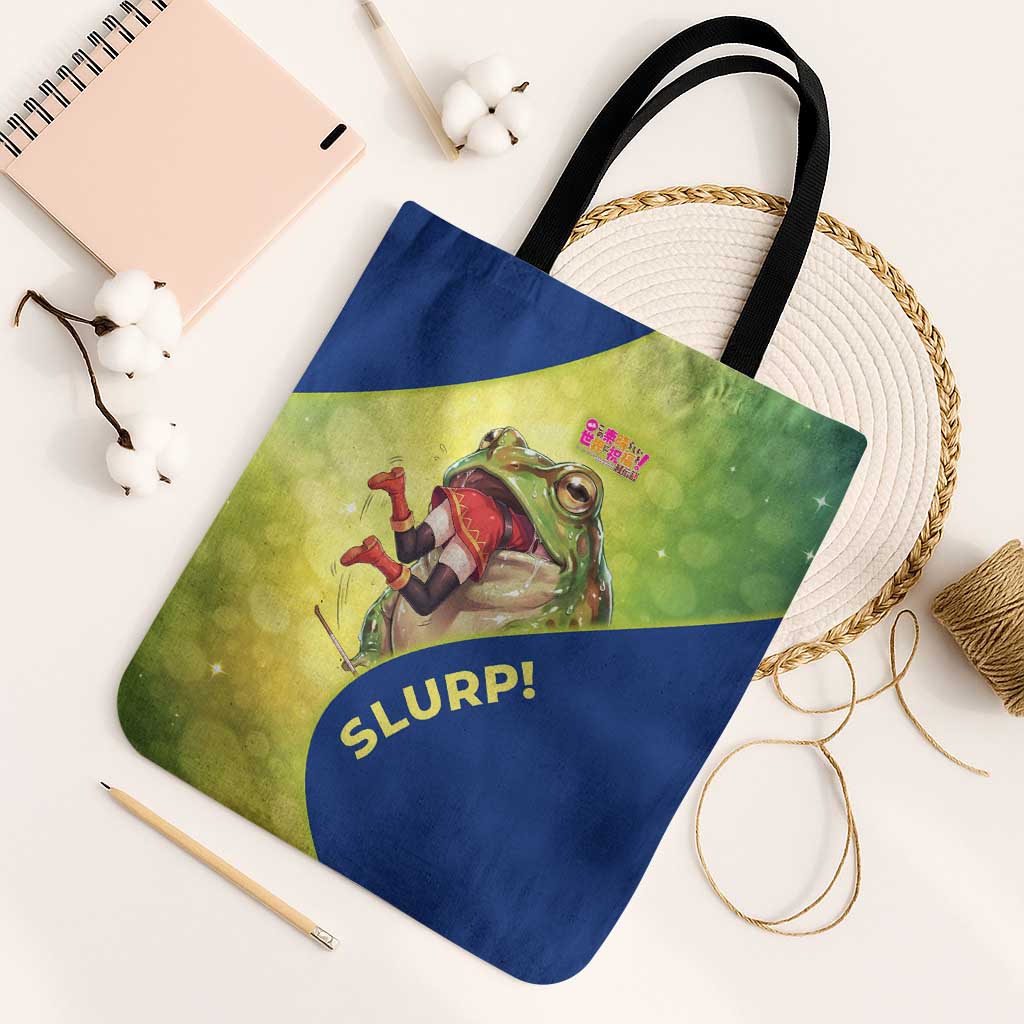 Giant Toad Encounter Tote Bag Comedic Fantasy Creature Art Style