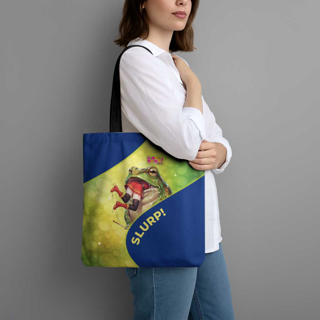 Giant Toad Encounter Tote Bag Comedic Fantasy Creature Art Style
