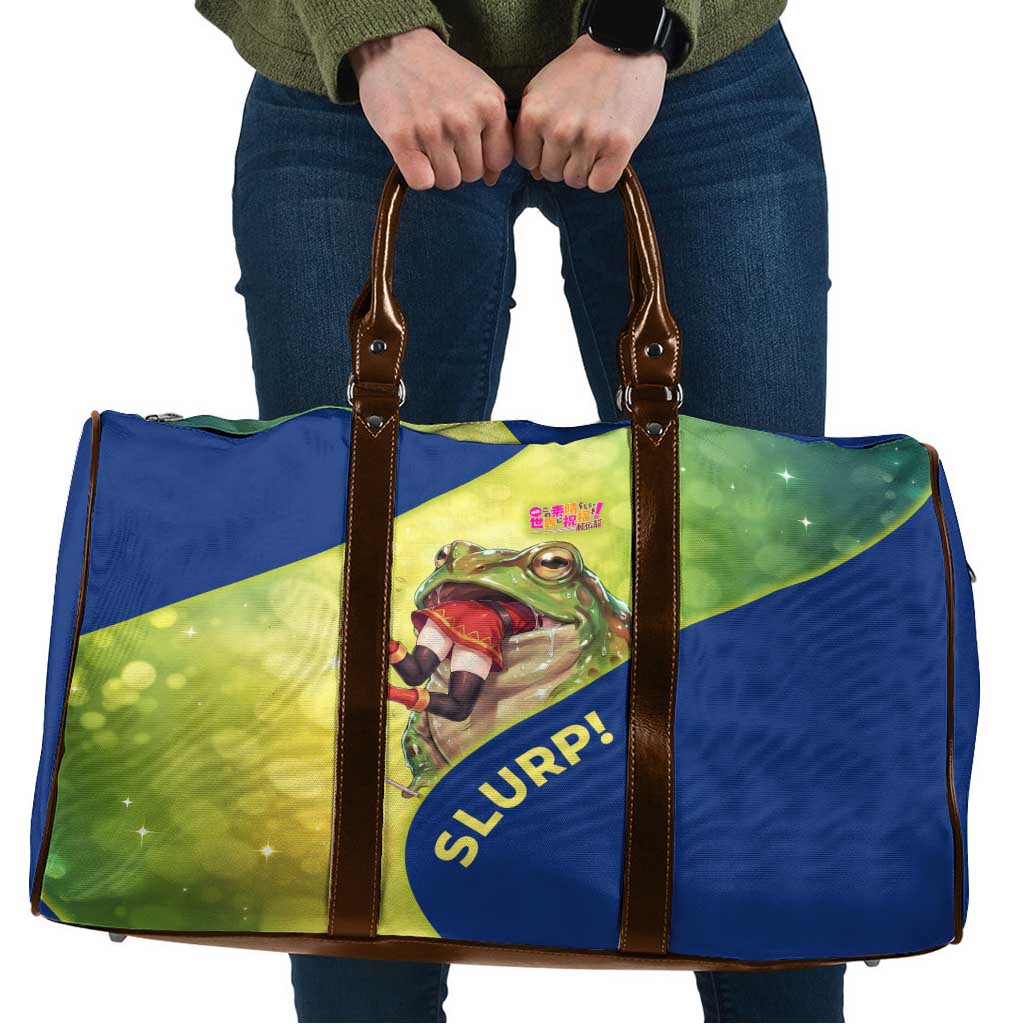 Giant Toad Encounter Travel Bag Comedic Fantasy Creature Art Style