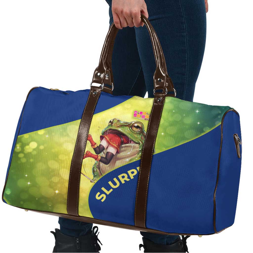 Giant Toad Encounter Travel Bag Comedic Fantasy Creature Art Style
