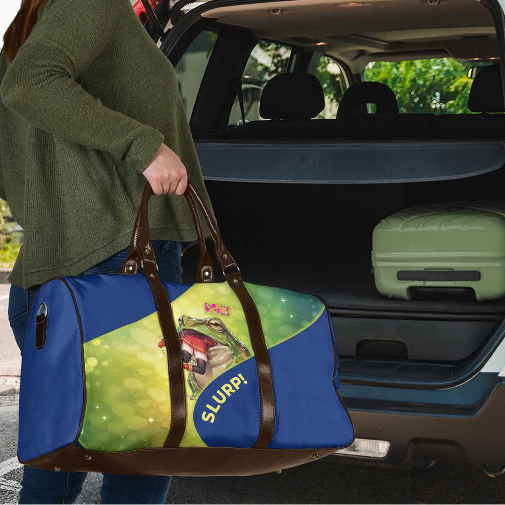Giant Toad Encounter Travel Bag Comedic Fantasy Creature Art Style