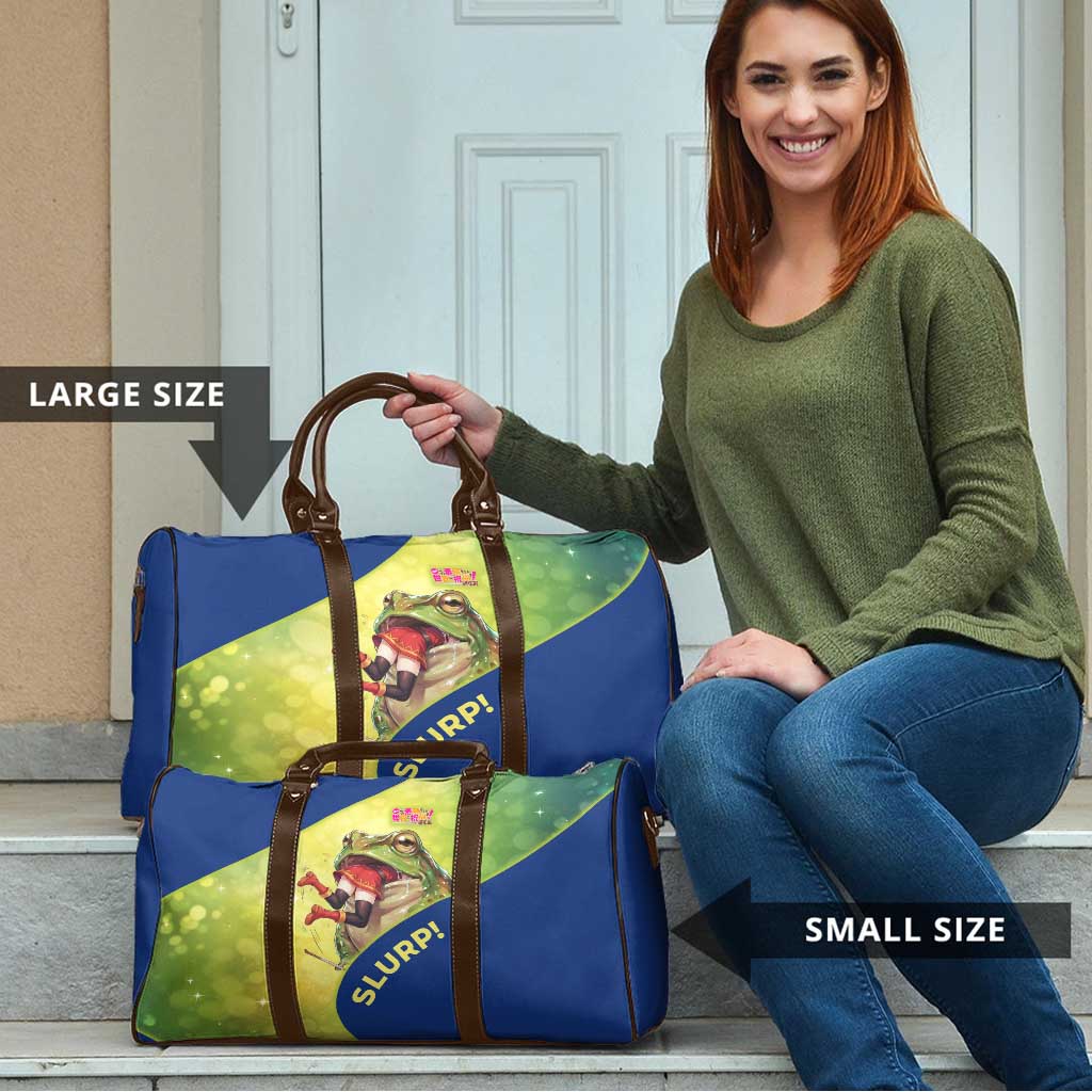 Giant Toad Encounter Travel Bag Comedic Fantasy Creature Art Style