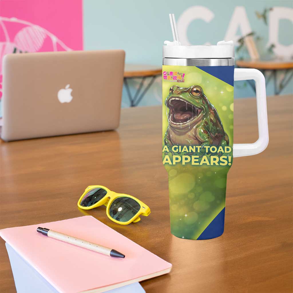 Giant Toad Encounter Tumbler With Handle Comedic Fantasy Creature Art Style