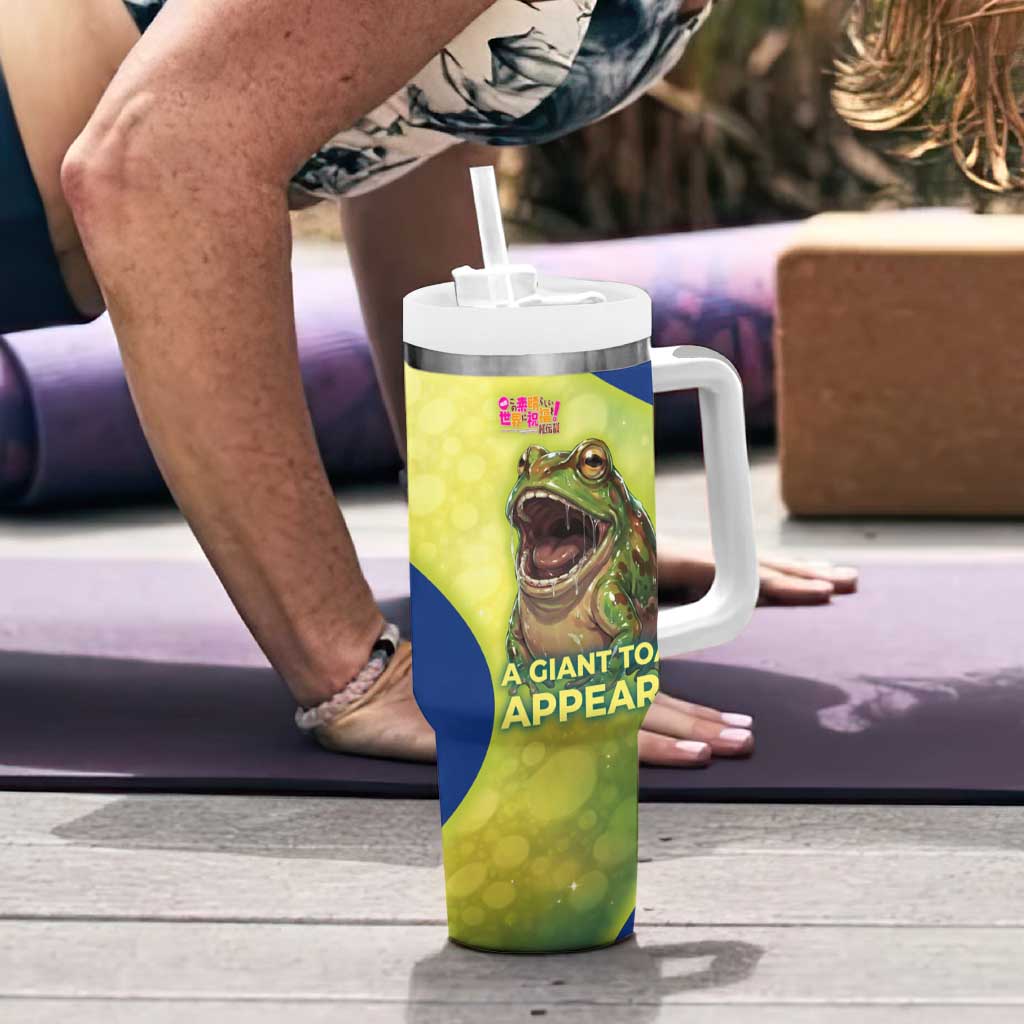 Giant Toad Encounter Tumbler With Handle Comedic Fantasy Creature Art Style