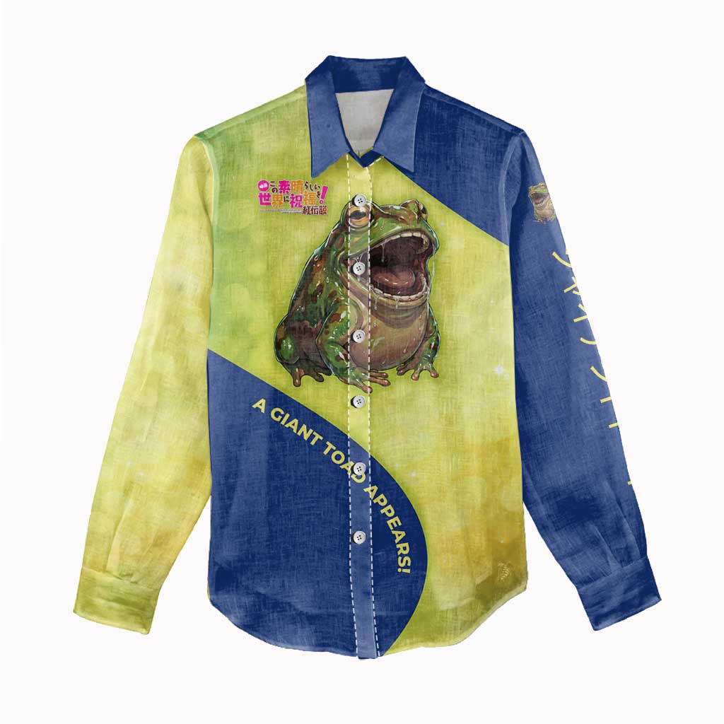 Giant Toad Encounter Women Casual Shirt Comedic Fantasy Creature Art Style