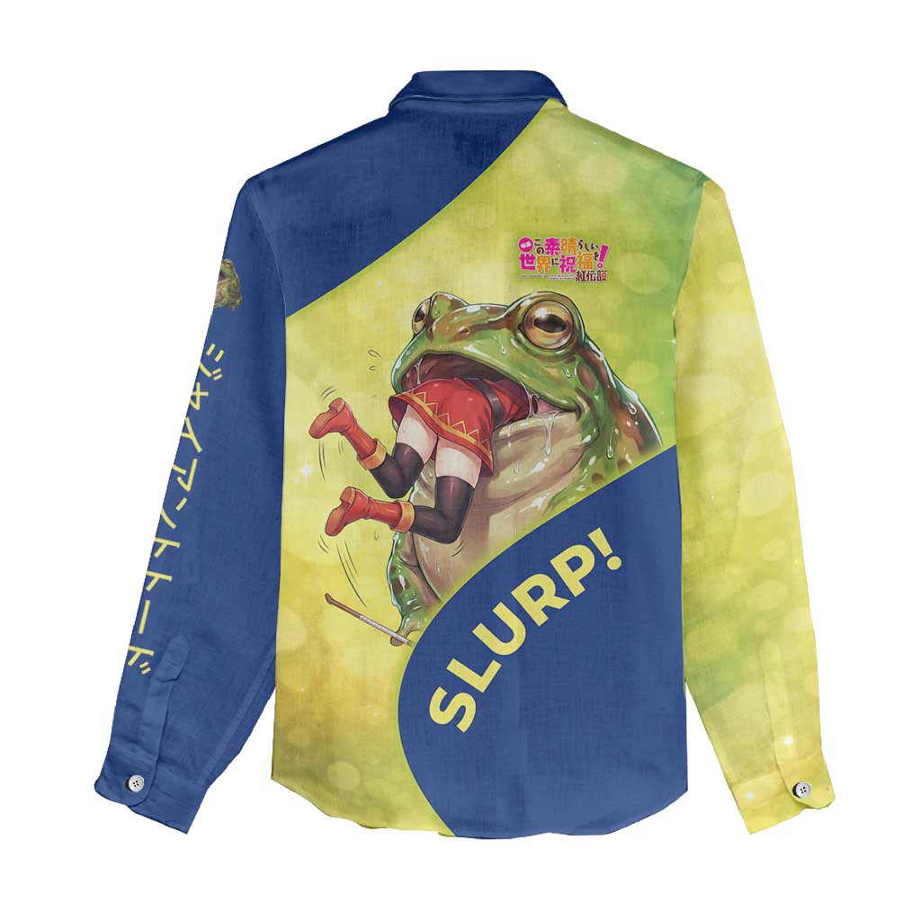 Giant Toad Encounter Women Casual Shirt Comedic Fantasy Creature Art Style