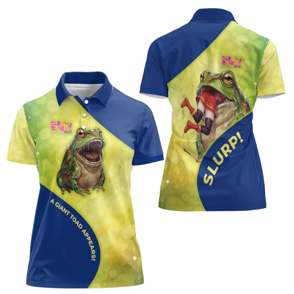 Giant Toad Encounter Women Polo Shirt Comedic Fantasy Creature Art Style
