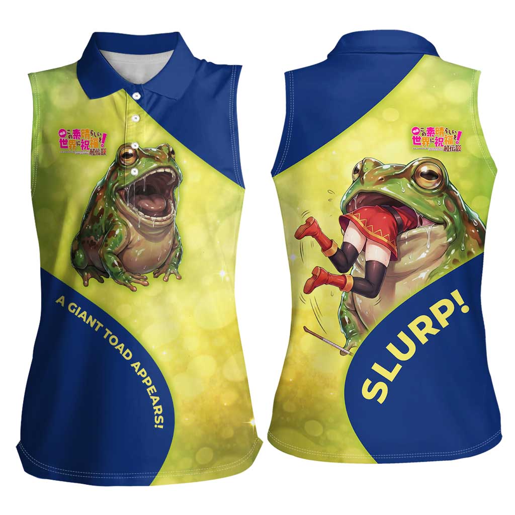 Giant Toad Encounter Women Sleeveless Polo Shirt Comedic Fantasy Creature Art Style