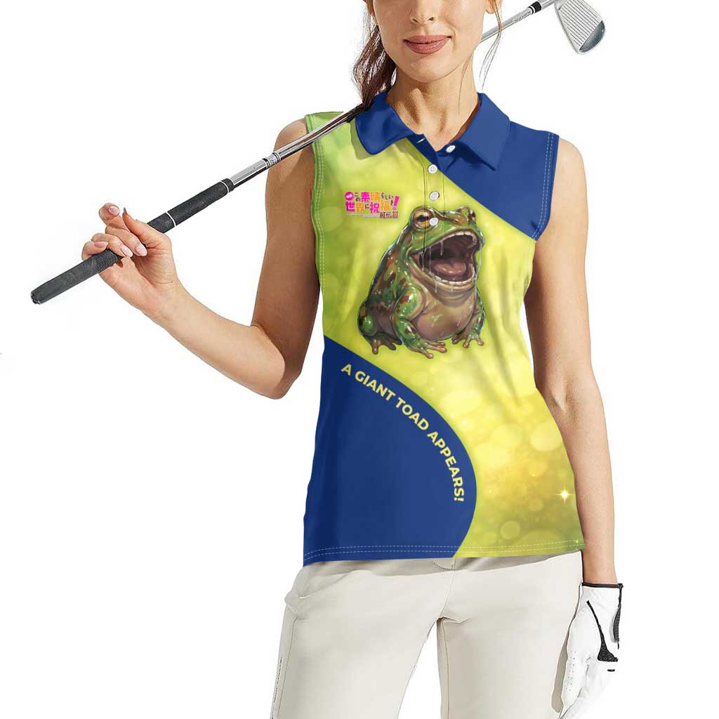 Giant Toad Encounter Women Sleeveless Polo Shirt Comedic Fantasy Creature Art Style