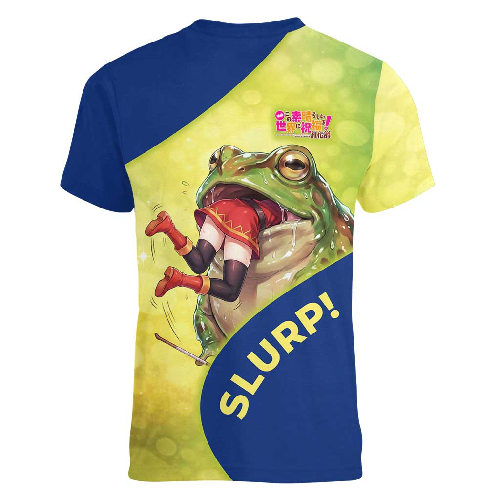 Giant Toad Encounter Women V-Neck T-Shirt Comedic Fantasy Creature Art Style