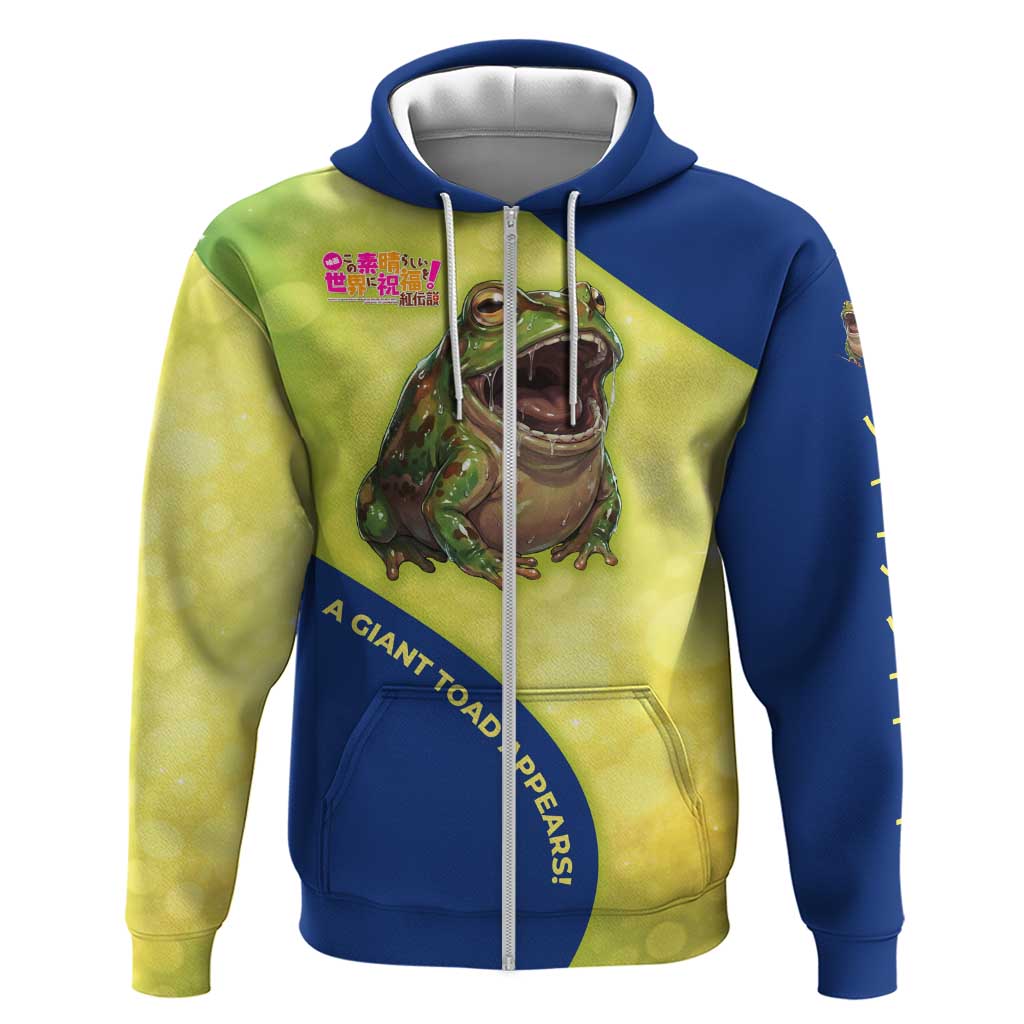 Giant Toad Encounter Zip Hoodie Comedic Fantasy Creature Art Style
