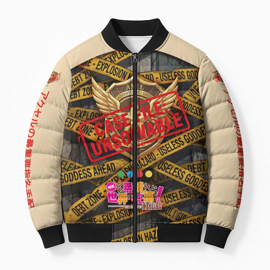 Axel’s Disasters Case File Bomber Puffer Jacket Comic Poster Parody Style