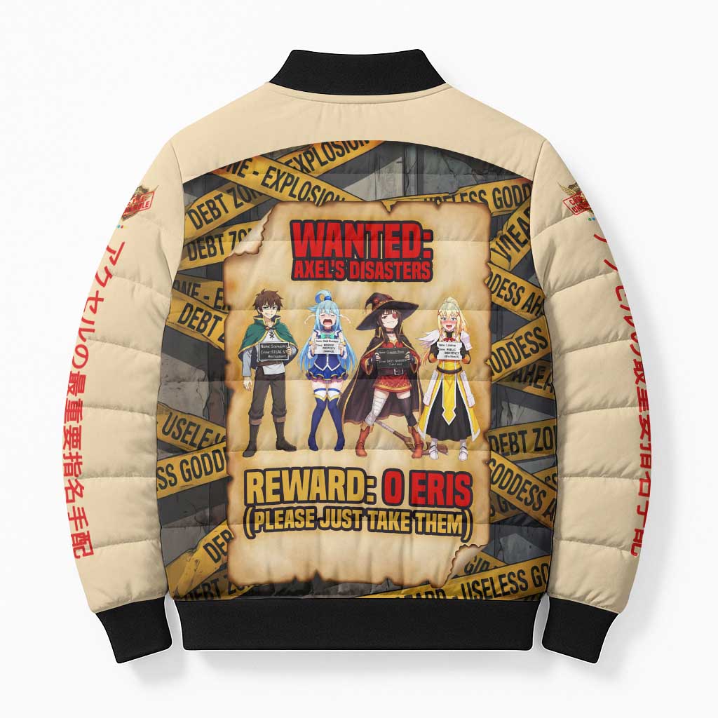 Axel’s Disasters Case File Bomber Puffer Jacket Comic Poster Parody Style